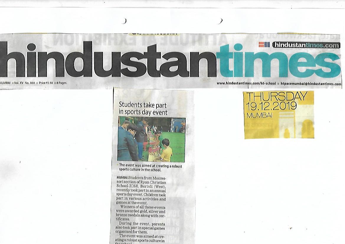 Montessori Sports Day was featured in Hindustan Times